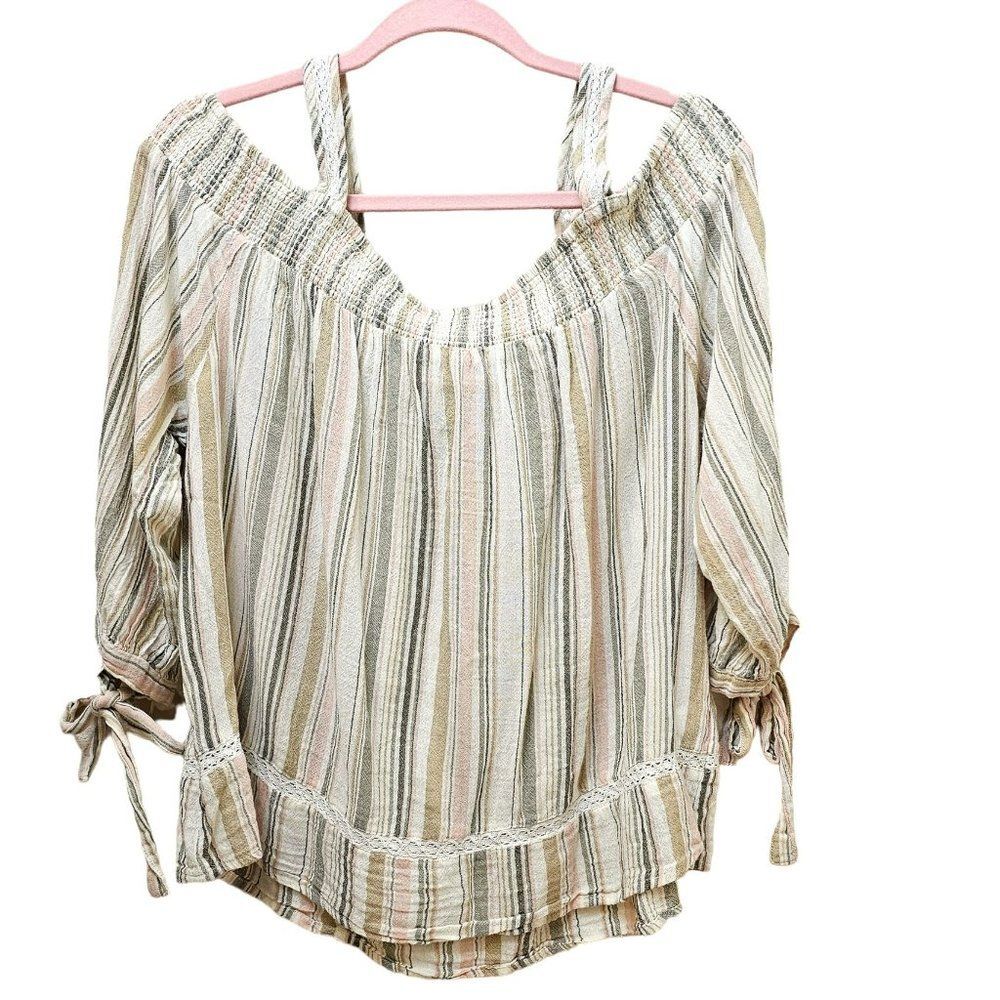 LC Lauren Conrad Multi-Striped Blouse - Cream and Tan